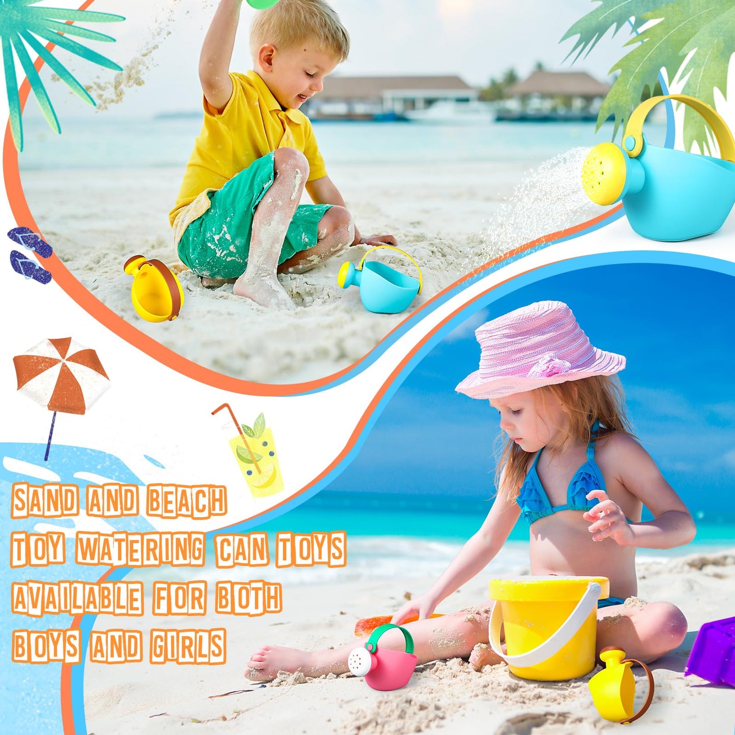 Gemscream 6 Pcs Watering Can Set Small Plastic Beach Watering Can Bath Toy Toddler Gardening Equipment Toy for Girl Boy Beach Outdoor Garden