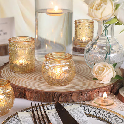 DARJEN 12Pcs Gold Votive Candle Holders - Glass Candle Holder for Table Centerpiece, Tea Lights Candle Holders for Home, Party & Wedding Shower Decoration