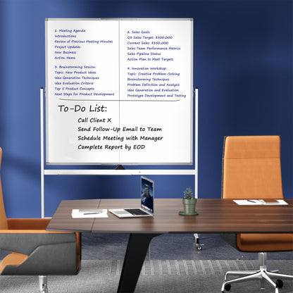 Large Rolling Whiteboard on Wheels, 48" x 48" Double-Sided Mobile White Board with Stand, 4' x 4' Portable Standing Magnetic Dry Erase Board Easel for Home Office Classroom School, Silver