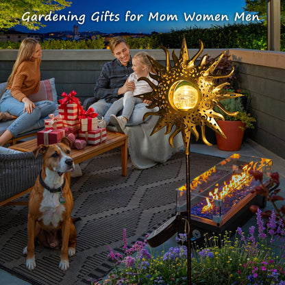 HOMEIMPRO Large Sun Solar Garden Decor Lights Outdoor Garden Gifts Mom Dad, Crackle Glass Metal Stake Backyard Decor, Waterproof LED Lights for Lawn Patio Ornaments, Mothers Day Gifts for Women