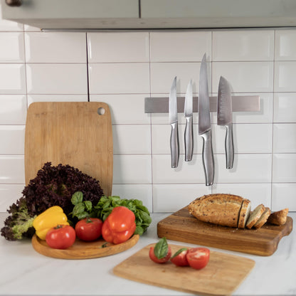 Hamletoff Premium Magnetic Knife Strip for Wall no Drilling – 12 Inch Stainless Steel Magnetic Knife Holder with Neodymium Magnet Strong Adhesive Tape - Lightweight Kitchen Magnet Knife Bar