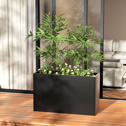 Talustool Heavy-Duty Black Rectangular Steel Planter Box 38”x12”x24”, Rust-Resistant with Drainage Holes, Removable Shelf & Reinforced Edges for Tall Plants, Patio, Porch & Yard