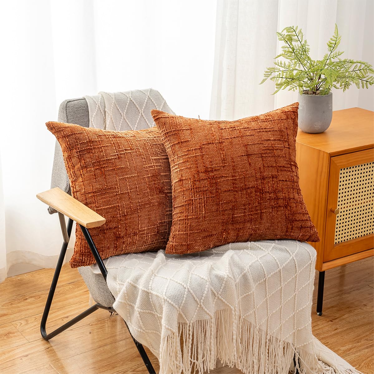 ZSkogur Decorative Throw Pillow Covers 22x22 Inch Set of 2, Soft Solid Farmhouse Chenille Couch Pillows, Spring Pillow Covers for Couch Sofa Bed Living Room Home Decor Pillowcase, Rust