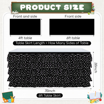 Panelee 6ft Black and White Polka Dot Table Skirt, Tutu Ruffled Teacher Desk Skirt, Back to School Table Cover for Kindergarten Preschool Middle School Classroom Office Bookcase Cabinet Decor