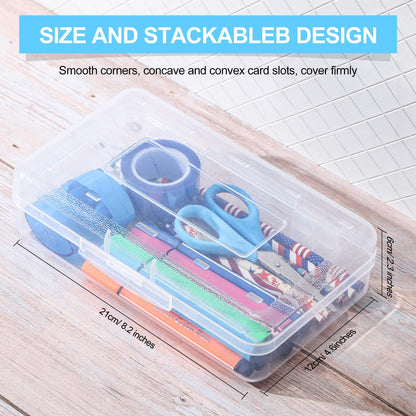 Fainne 24 Pack Pencil Boxes for School Clear Plastic Pencil Case Large Plastic Crayon Box Bulk Stackable Classroom Stationery Organizer School Supplies(Transparent)