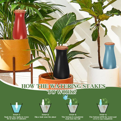 4 Pack Terracotta Plant Watering Globes, 12Oz Ollas Self Watering Pots for Indoor Outdoor Plants, Automatic Plant Drip Irrigation Device, Clay Planter Insert, Up to 1 Week, for Vacations Potted Plant