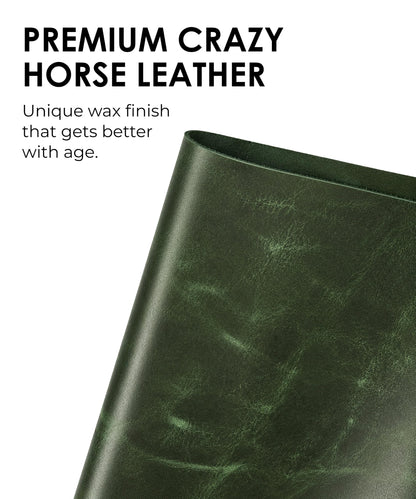 Leather Journal Cover – Refillable A5 Notebook Cover (5.8" x 8.3") with 3 Elastic Bands for Multiple Inserts, Genuine Leather Travel Diary Case with Pockets & Pen Holder Green (Inserts Not Included)