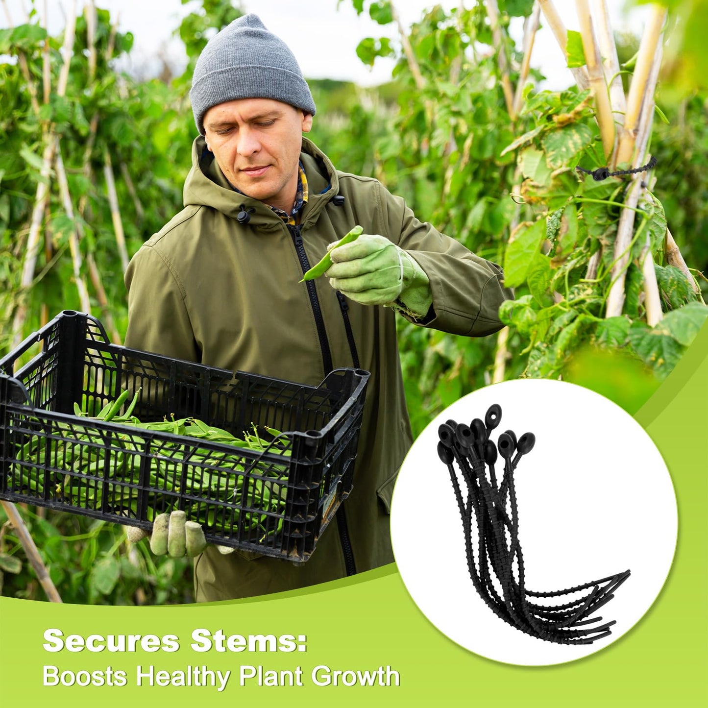 M METERXITY 48-Pack Adjustable Plant Ties, 4.7/5.9/6.7/8.2 Inch Silicone Flexible Multi-Function Garden Twist Tie for Crafts/Gift Wrapping/Gardening Plants, Reusable Support Twine [Black]