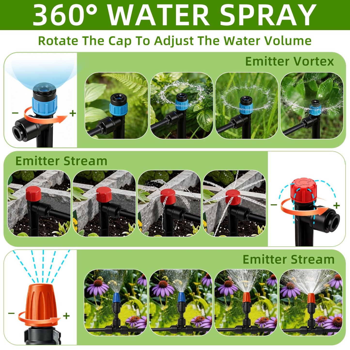 Drip Irrigation System,248FT Automatic Garden Watering System with 1/2" & 1/4" Fast-Lock Tubing Adjustable Nozzles & Sprinklers,Quick-Connect Drip Irrigation System Kit for Garden,Lawn,Potted Plants
