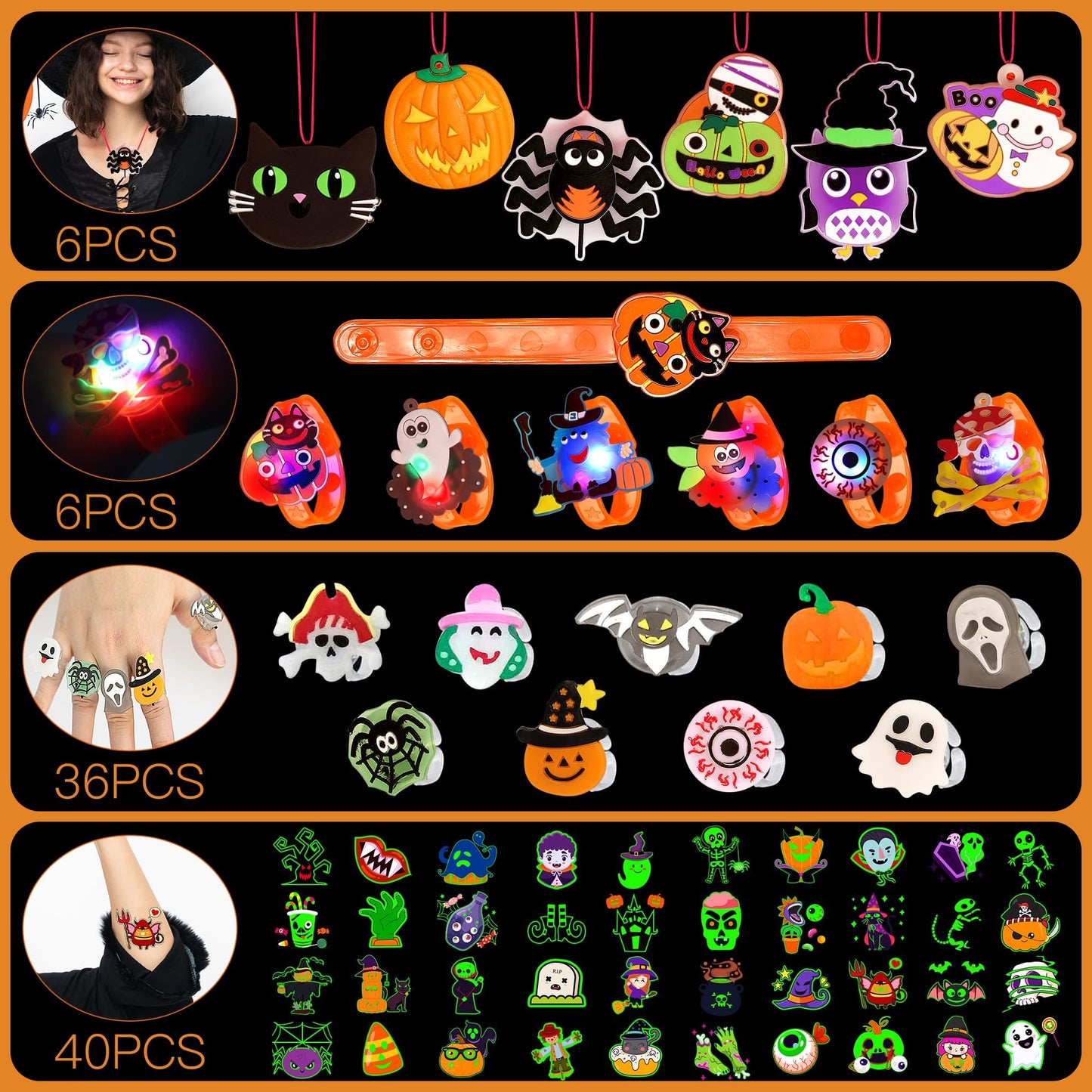 U-Goforst 88 PCS Halloween Party Favors for Kids, Glow in the Dark Light Up Bracelets Necklaces LED Rings Halloween Toys Bulk Classroom Favors Trick or Treat Gifts Goodie Bag Fillers Party Supplies