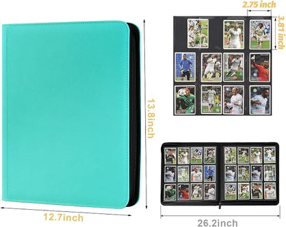 12 Pocket Ringless Side Loading Trading Card Binder, 720 Cards PU Fixed Page Zipper Card Album for TCG Sports Game Cards, Not Fit Top Loaders (Lake Blue)
