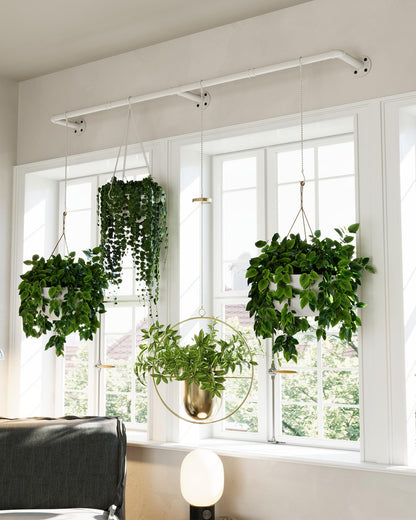 SOFITORG Plant Haning Rod, Hanging Planters for Indoor Plants with 6 Chains, Wall Plant Hanging Bar for Window Celling, 65.7 Inch, Metal White, Pots Not Included