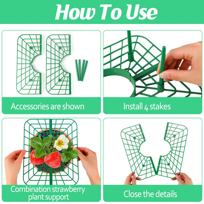 6 Sets Strawberry Plant Supports with Mesh Plant Cover,Strawberry Growing Racks with Metal Plant Nails and Storage bag for Strawberry Vegetables，Used to protect strawberries and keep them clean