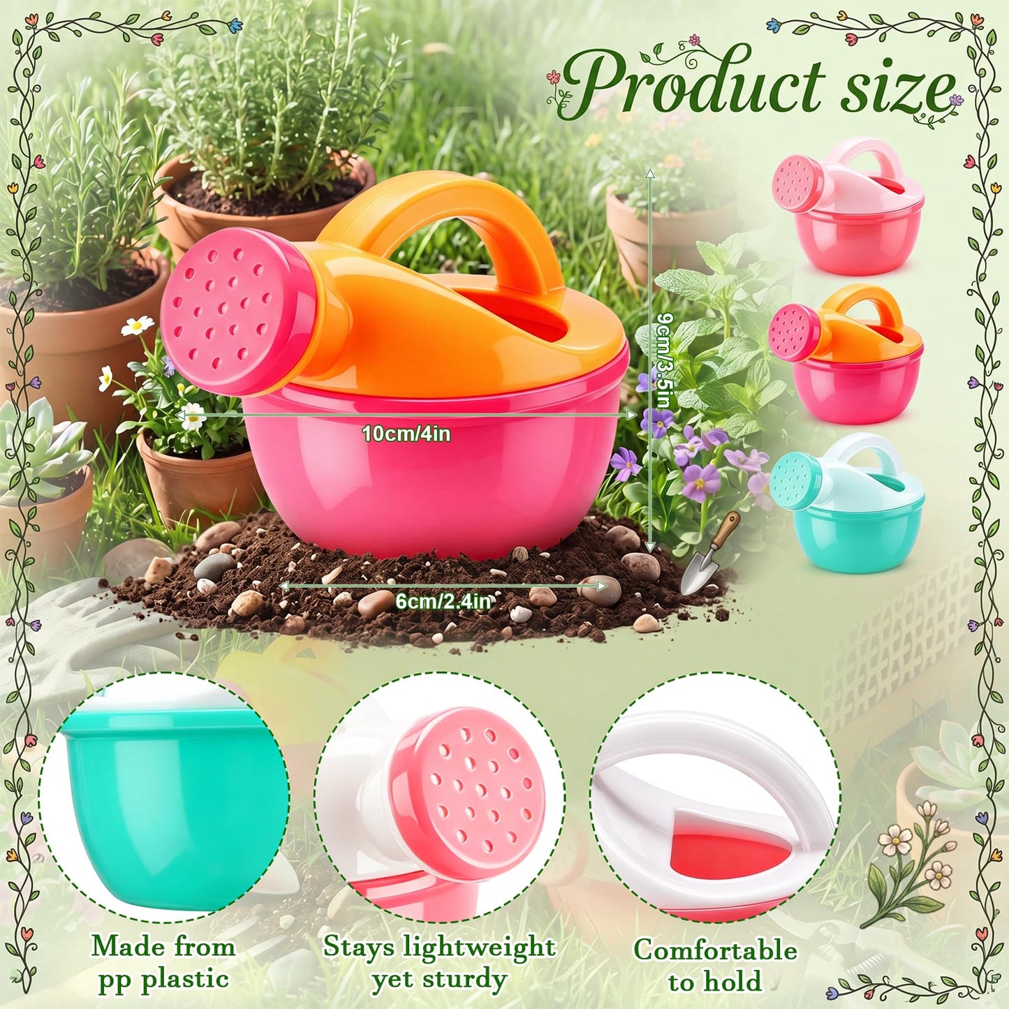 Sieral 20 Pcs Mini Plastic Watering Cans Bulk 3.5 Inch Small Portable Watering Pot Can for Garden, Indoor Outdoor Plants, Flower, Succulents, House Plants, Beach Sand and Water Play Yellow, Pink, Blue