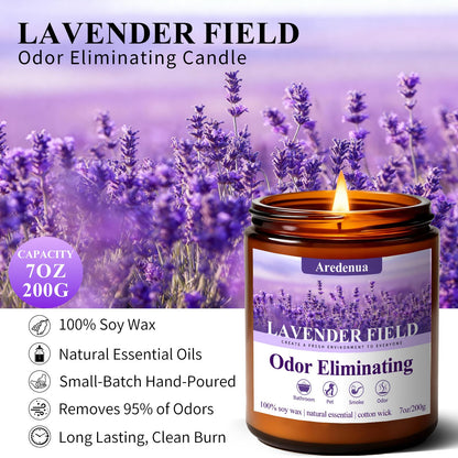 Lavender Odor Eliminating Candles | Eliminates 95% of Pet, Smoke & Bathroom Odors – 7oz Hand Poured Soy Candle - Aromatherapy Stress Relief Scented Candles - Relaxing Gifts for Calm & Fresh Homes
