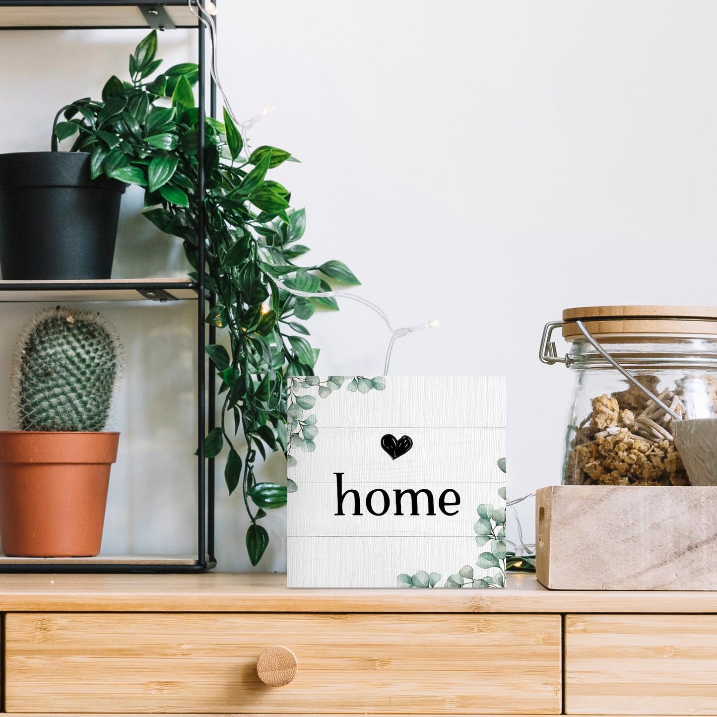 ANIANG Home Sign, Home Signs for House Decor, Welcome Sign, Rustic Farmhouse Desk Decor Wood Block Box Plaque for Living Room Wall Shelf, Housewarming Gifts (Green)