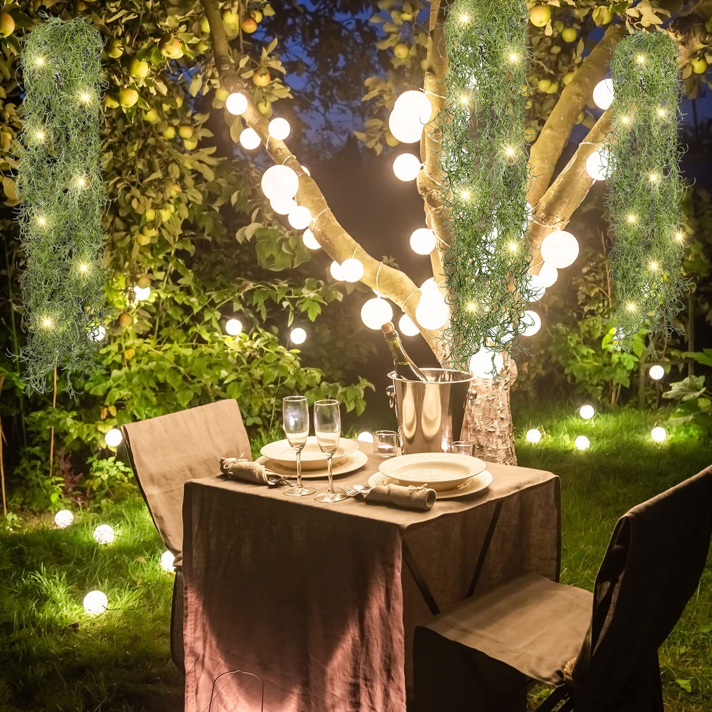 Mudder 3 Packs LED Artificial Hanging Plants, 3.6 ft Fake Hanging Plant, Ivy Vine Fake Leaves Greeny Chain Wall Home Room Garden Wedding Garland Outside Decor (Basket Not Included) (Vines Moss)