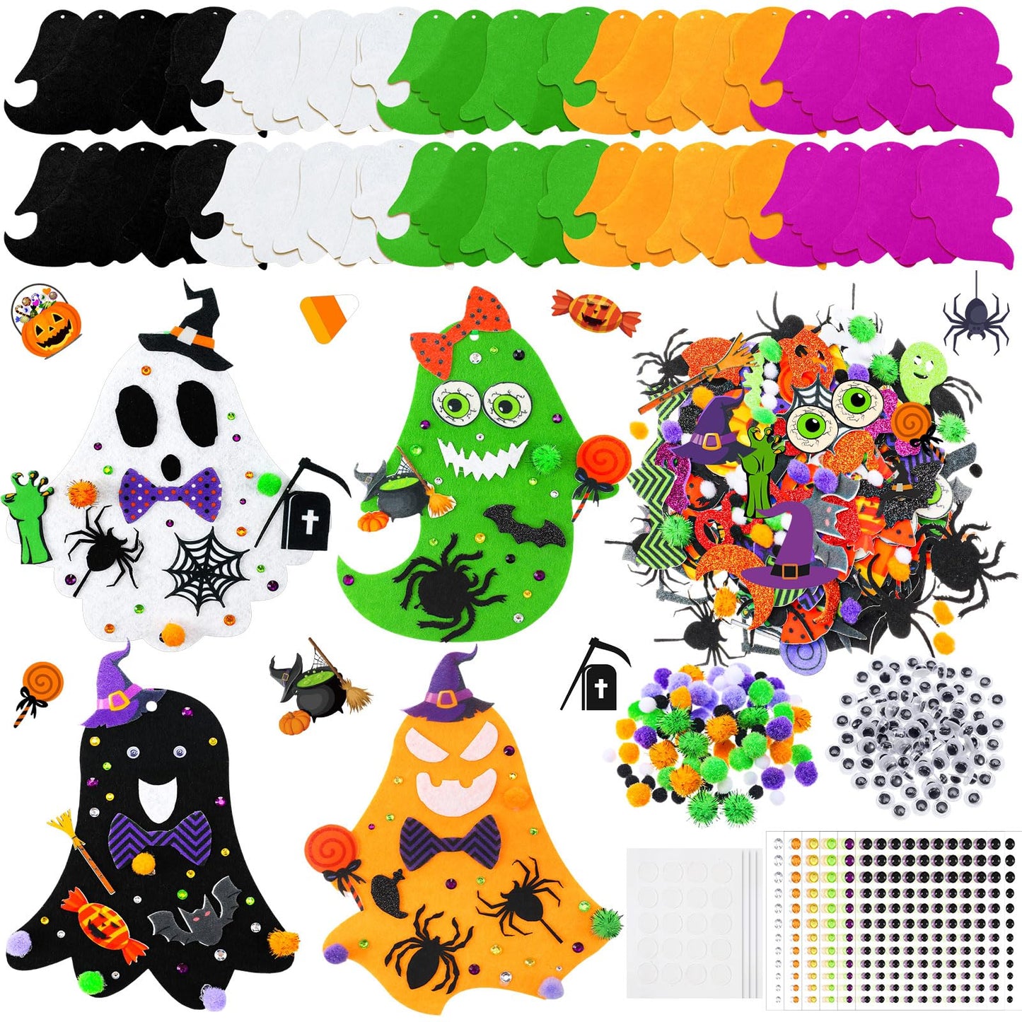 Moucuny 36 Sets Halloween Felt DIY Ghost Themed Craft Kit Ghost Hanging Ornament Halloween Party Favor Decoration for Indoors Outdoors Activities Supplies