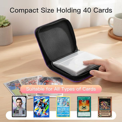 Trading Card Binder, Mini 1-Pocket Trading Card Binder with 20 Pages, Portable Card Album Holds 40 Cards for TCG, MTG, Sports Cards & Game Cards etc(Purple)