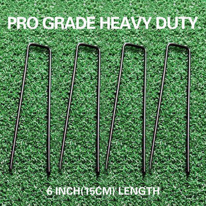 Bakulyor 50pcs Black Landscape Staples + 50pcs Buffer Washer, 6 Inch 11 Gauge Garden Stakes Staples, U Shaped Galvanized Lawn Pins Heavy Duty Yard Ground Pin for Weed Barrier Sod Fabric Decorations
