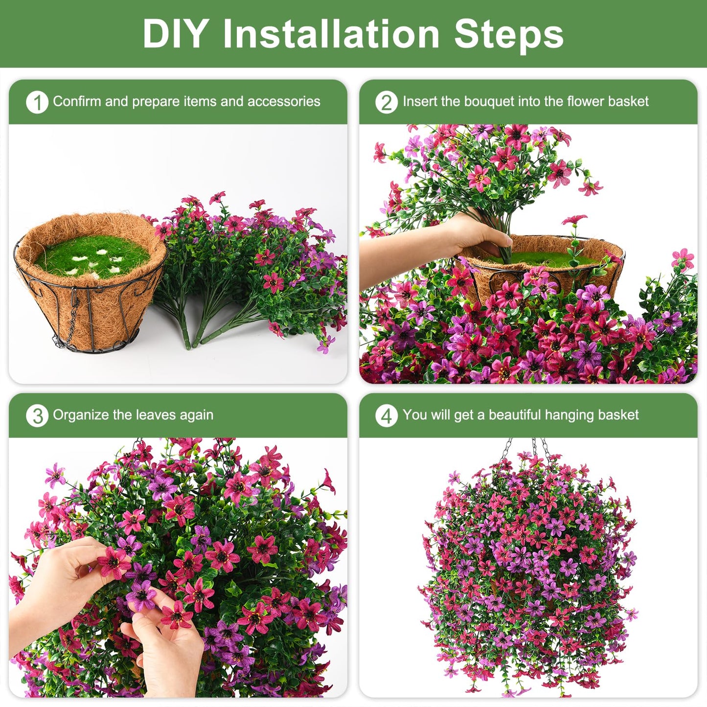INQCMY Artificial Faux Hanging Flowers Plants Basket for Outdoor Outside Spring Summer Decoration,UV Resistant Fake Silk Daisy in Planter Resistant Look Real for Home Porch Balcony Patio Yard Decor