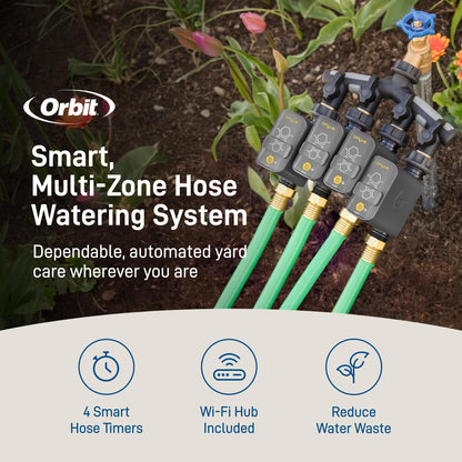 Orbit 21207 B-hyve Gen 2 Smart Hose Watering Timer, 4-Pack with Wi-Fi Hub and Hose Y Splitter