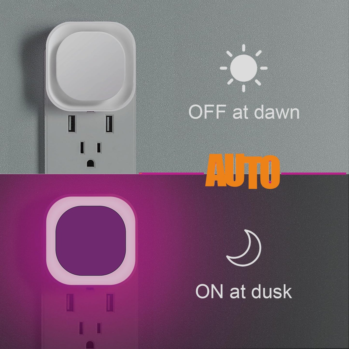 2 Pack Plug in Amber Night Light, Auto Dusk to Dawn, Soft Glow, Dimmable, Diffused Light, LED Lights for Bedroom, Kids, Bathroom, Sleep, Baby Nursery, Toddler, Hallway, Kitchen, Home Decor