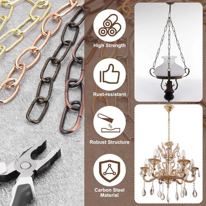 uxcell 6ft Lighting Hanging Chain, 3mm/0.12" Looping Metal Pendant Chandelier Chain Extension with 2 Quick Link Lock for Hanging Plant Pendant Chandelier Light Fixture, Bronze