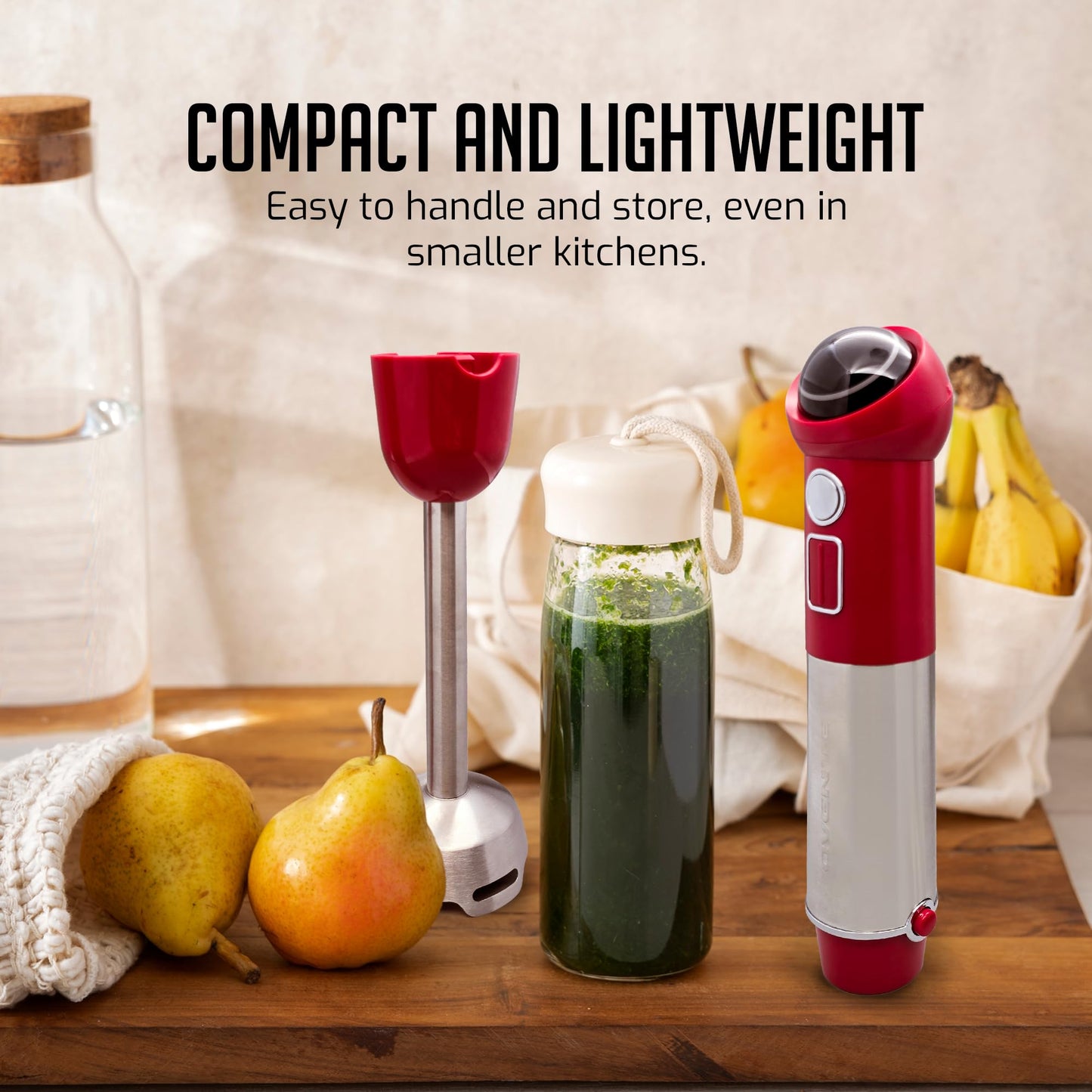 OVENTE Immersion Hand Blender, 300W Electric Handheld Portable Stick Mixer with 2 Mixing Speed and Stainless Steel Blades for Effortless Blending Smoothies, Shakes, Puree or Baby Food, Red HS560R