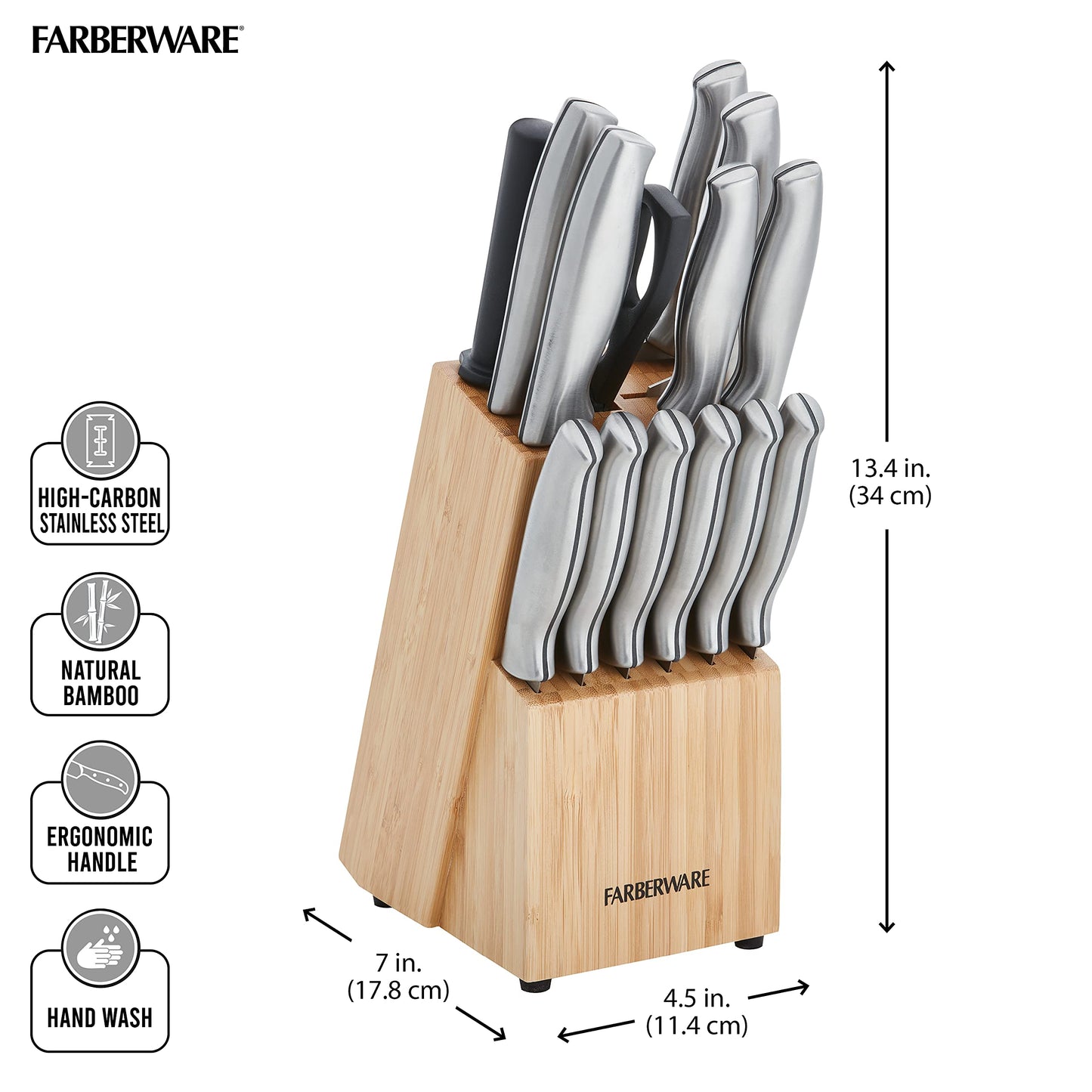 Farberware Juego de cuchillos de acero Inoxidable con sello bloque de 15 piezas