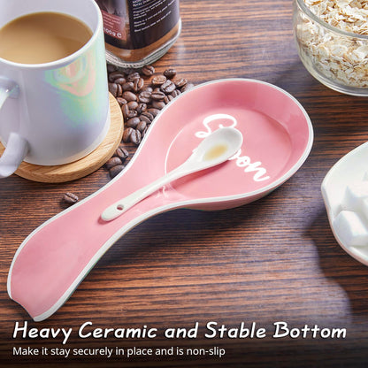 Ceramic Spoon Rest for Stove Top, DAYYET Large Spoon Holder, Spoon Rest for Kitchen Counter, Utensil Rest for Ladles, Spatula, Tong, Pink Kitchen Decor and Accessories