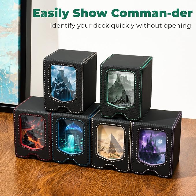 Fabmaker Deck Box Compatible with MTG Commander, (patent Pending) Magnetic Trading Card Storage Box with Comman-der, Fits 100 Double-Sleeved Cards, Card Box Compatible with Magic the Gathering