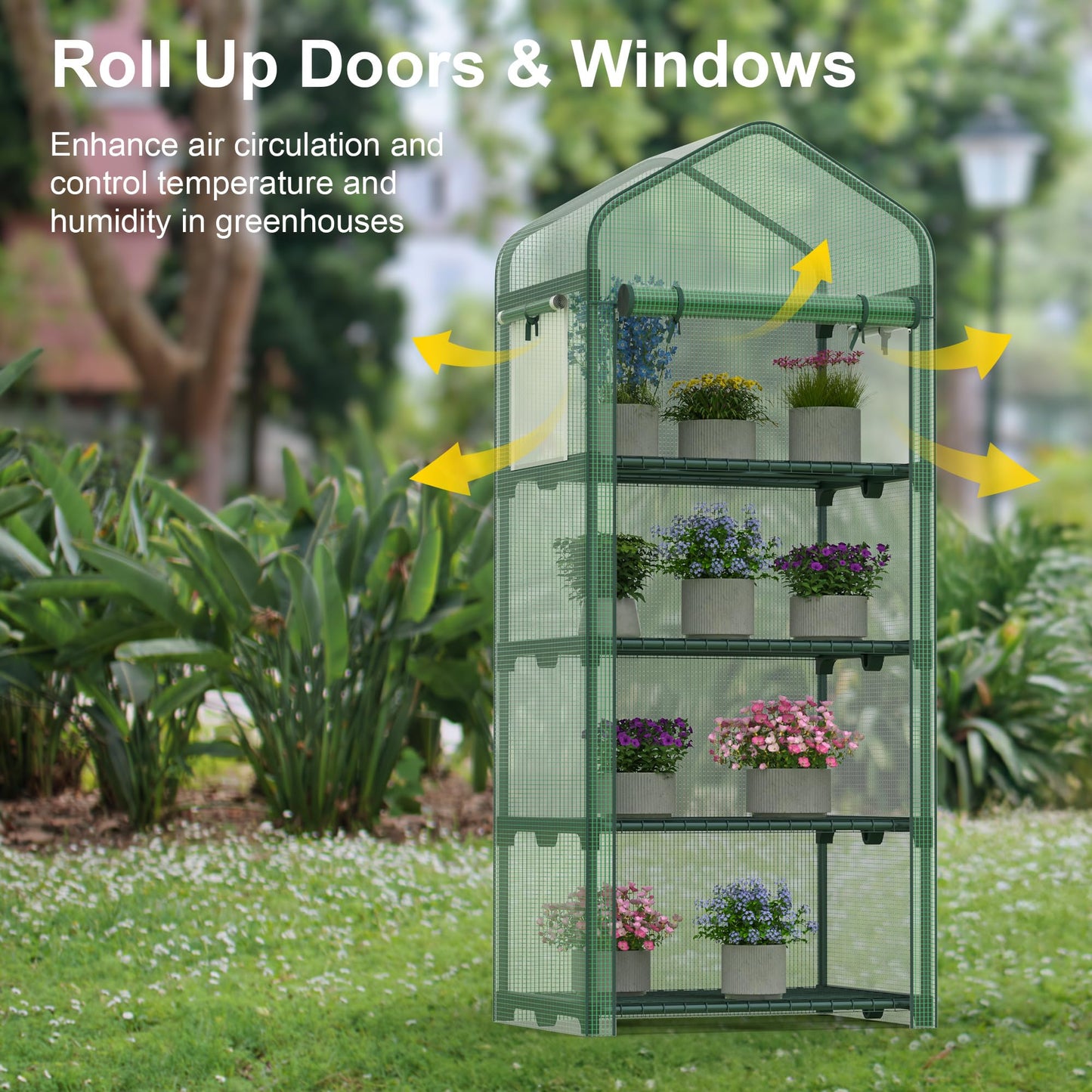 Kecreque Mini Greenhouse 4-Tier Small Greenhouses for Outdoor Indoor 27"x19"x63" Portable Greenhouse w/ Screen Windows & Waterproof PE Cover Green House for Backyard Balcony Seedling Raising