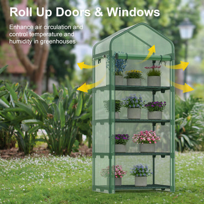 Kecreque Mini Greenhouse 4-Tier Small Greenhouses for Outdoor Indoor 27"x19"x63" Portable Greenhouse w/ Screen Windows & Waterproof PE Cover Green House for Backyard Balcony Seedling Raising