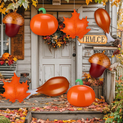 8 Pcs 24 Inch Thanksgiving Inflatable Turkey Legs Pumpkin Maple Leaves Pine Cones Outdoor Decorations Autumn Thanksgiving Blow up PVC Inflatable Hanging Ornaments for Indoor Outdoor Party Photo Props