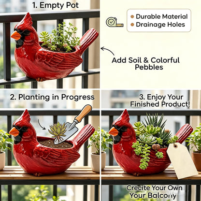 Resin Cardinal Bird Succulent Planter 7.8in with Drainage Hole Blue Shaped Flower Pot for Indoor Outdoor Garden Decor