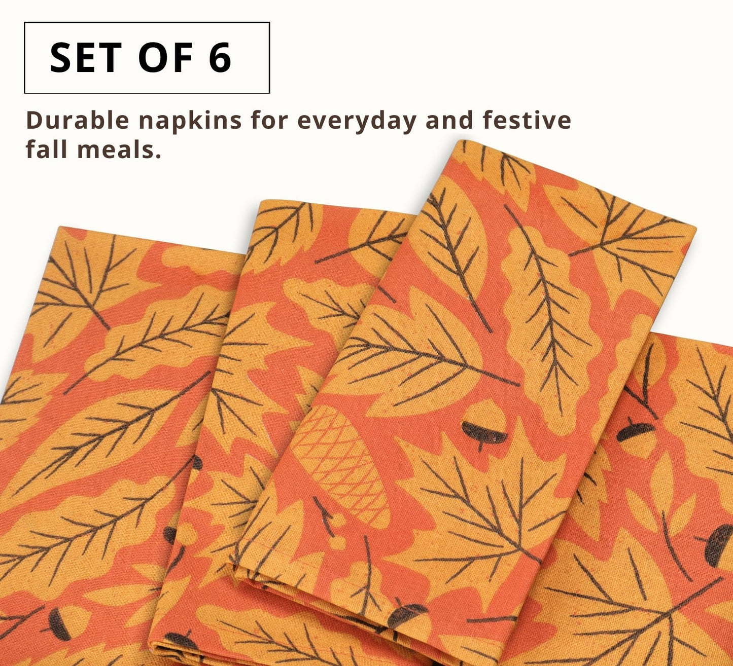 PurpleEssences Fall Napkins, Maple Leaves 18x18 Fall Cloth Napkins Set of 6, 100% Cotton Autumn Fall Harvest Thanksgiving Dinner Napkins for Farmhouse Kitchen, Maple & Hazel