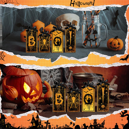 4 Pcs Boo Halloween Sign Wooden Tiered Tray Decor, Spider Ghost Black and Gold Table Decor Farmhouse Rustic Halloween Decorations Party Tabletop Centerpieces for Home Kitchen Indoor Mantel