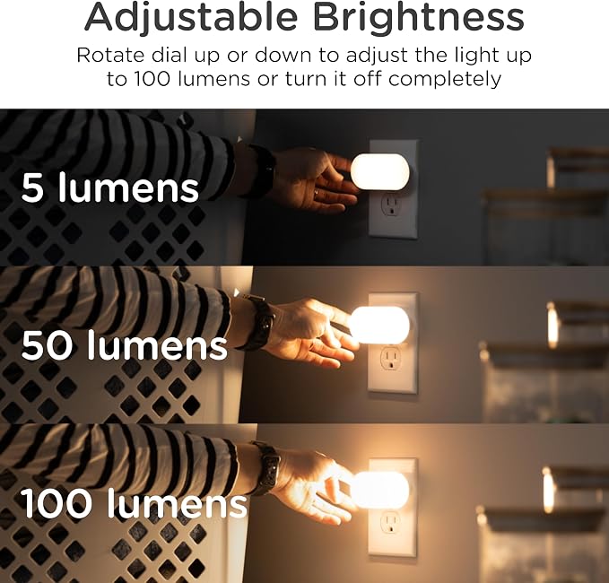 Lights by Night Mini Bright Night Light, Plug-in, Dusk-to-Dawn Sensor, Adjustable & Dimmable LED, Up to 100 Lumens – Ideal for Bedroom, Bathroom, Hallway, Kitchen, Nursery – 1 Pack (82836)