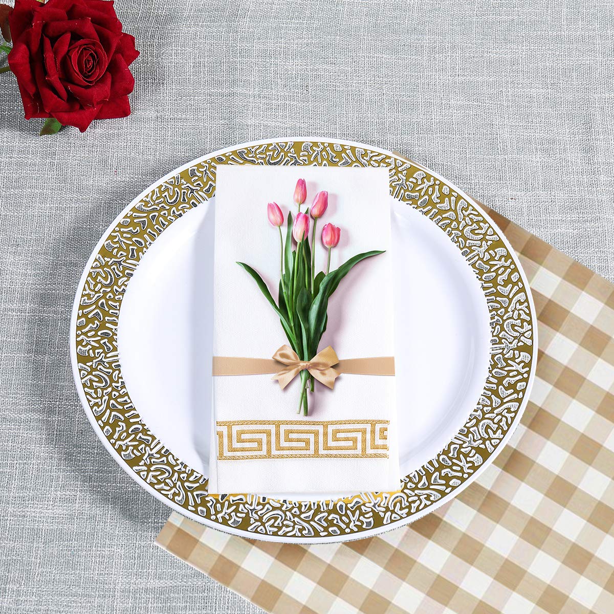 Vplus 200 PACK Guest Towels Disposable Bathroom, Decorative Bathroom Napkins, Soft and Absorbent Disposable Dinner Napkins Cloth Like for Kitchen, Parties, Weddings, Christmas Party（Gold)