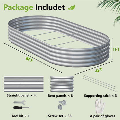 Easllre 2PCS 8x4x1ft Galvanized Metal Raised Garden Bed Kit,Outdoor Planter Box Vegetables,Flowers,Herbs Durable Rust-Resistant Patio Gardening Beds