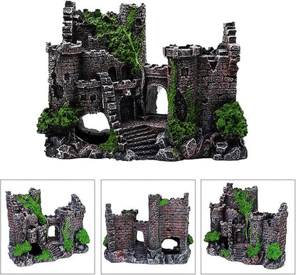 Mipukbay Green Aquarium Decor Castle, Resin Fish Tank Decoration Ornament for Freshwater/Saltwater, Safe Landscape Rock Cave Hideout for Betta Fish, Goldfish and Aquatic Pets