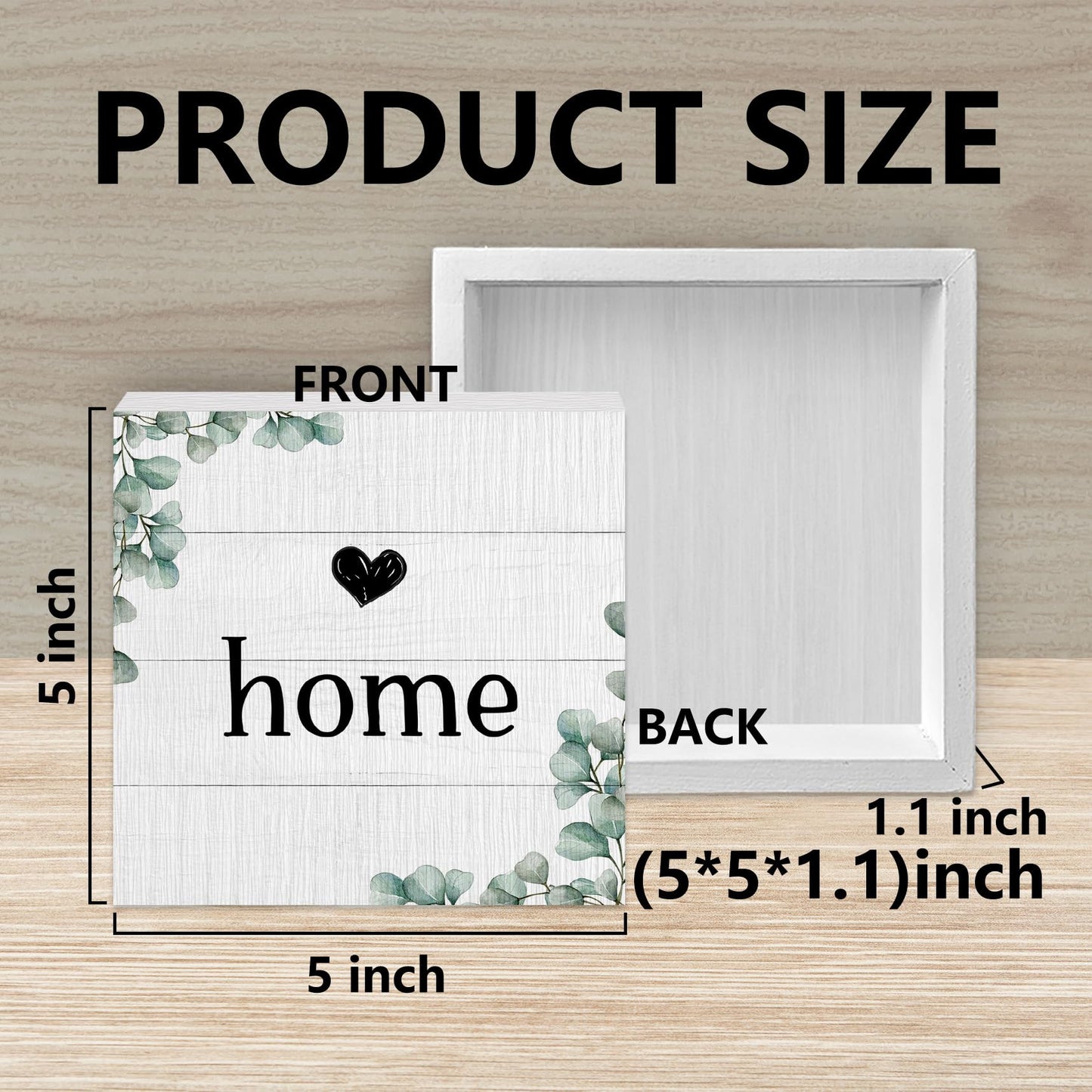 ANIANG Home Sign, Home Signs for House Decor, Welcome Sign, Rustic Farmhouse Desk Decor Wood Block Box Plaque for Living Room Wall Shelf, Housewarming Gifts (Green)