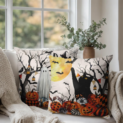 Wnoesat Halloween Outdoor Pillow Covers 18x18 Set of 2 Black Cat Pumpkin Moon Bat Throw Pillow Cases Ghost Spooky Boo Dog Skull Pillowcase Fall Holiday Decor for Home Sofa Couch