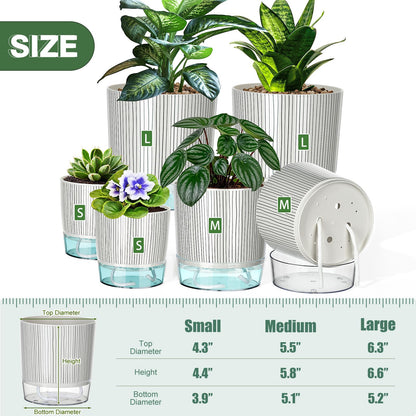 Samhe 6 Pack Self Watering Pots for Indoor Plants, 4+5.5+6.3 Inch Self Watering Plant Pots Set, Flower Pots with Wick Rope and Reservoir for African Violet, Spider Plant, Orchid