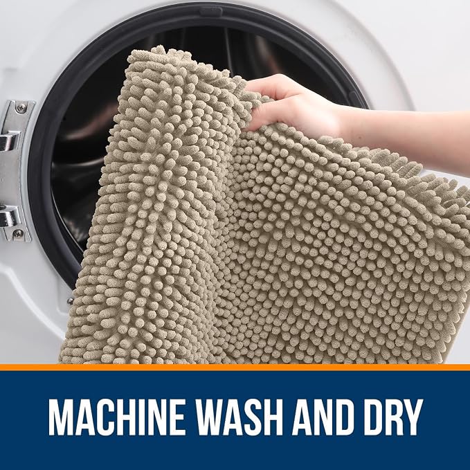 OLANLY Bathroom Runner Rugs 70x24, Soft Absorbent Chenille Bath Rugs, Rubber Backing Quick Dry, Machine Washable Long Bath Mats for Bathroom Floor, Tub and Shower, Home Decor Accessories, Warm Taupe