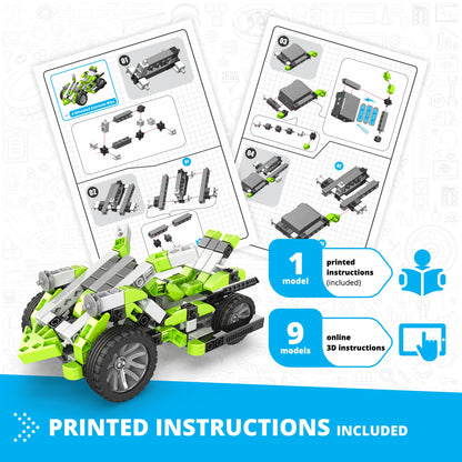 Engino: Inventor Mechanics - 4 Wheeled Extreme Bike - Motorized 10 Model Toy Brick Building Set, Vehicle Speed & Direction Movement, STEM Kit, Kids 9+