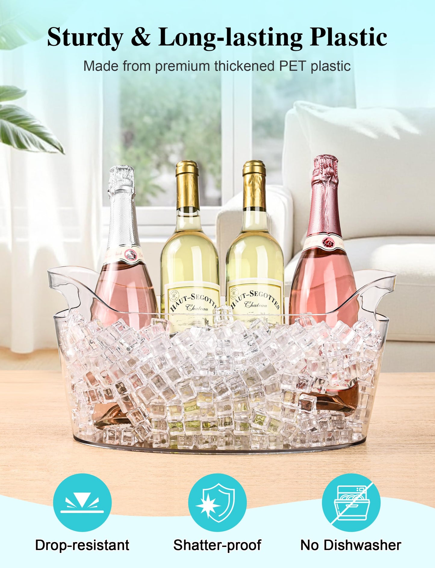 HOYTST 7L Ice Buckets for Parties, 2-Pack Clear Acrylic Champagne Bucket, Large Beverage Tub with Scoop, Portable Cooler Barrel for Cocktail, Beer, Wine Drinks, Mimosa Bar Supplies