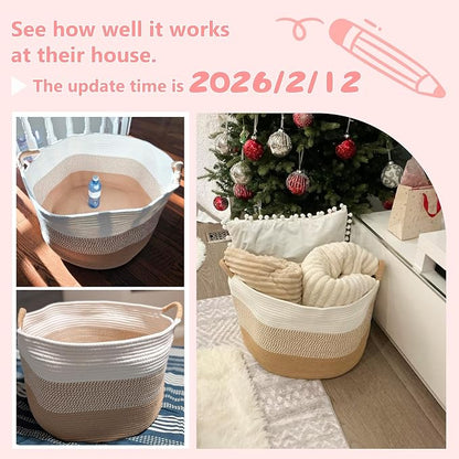 Artfeel 70L Large Cotton Rope Basket, Decorative Woven Blanket Storage for Living Room, Boho Toy Storage & Toy Box for Kids, Versatile Laundry Basket & Nursery Hamper for Blankets(Pink)