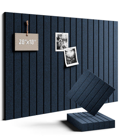 Felt Bulletin Board Tiles -28"x18" with 40 Adhesive Tabs, Cork Board Alternative for Office Decor, Push Pin Board Wall Organizer 6-Pack (Carbon Blue)